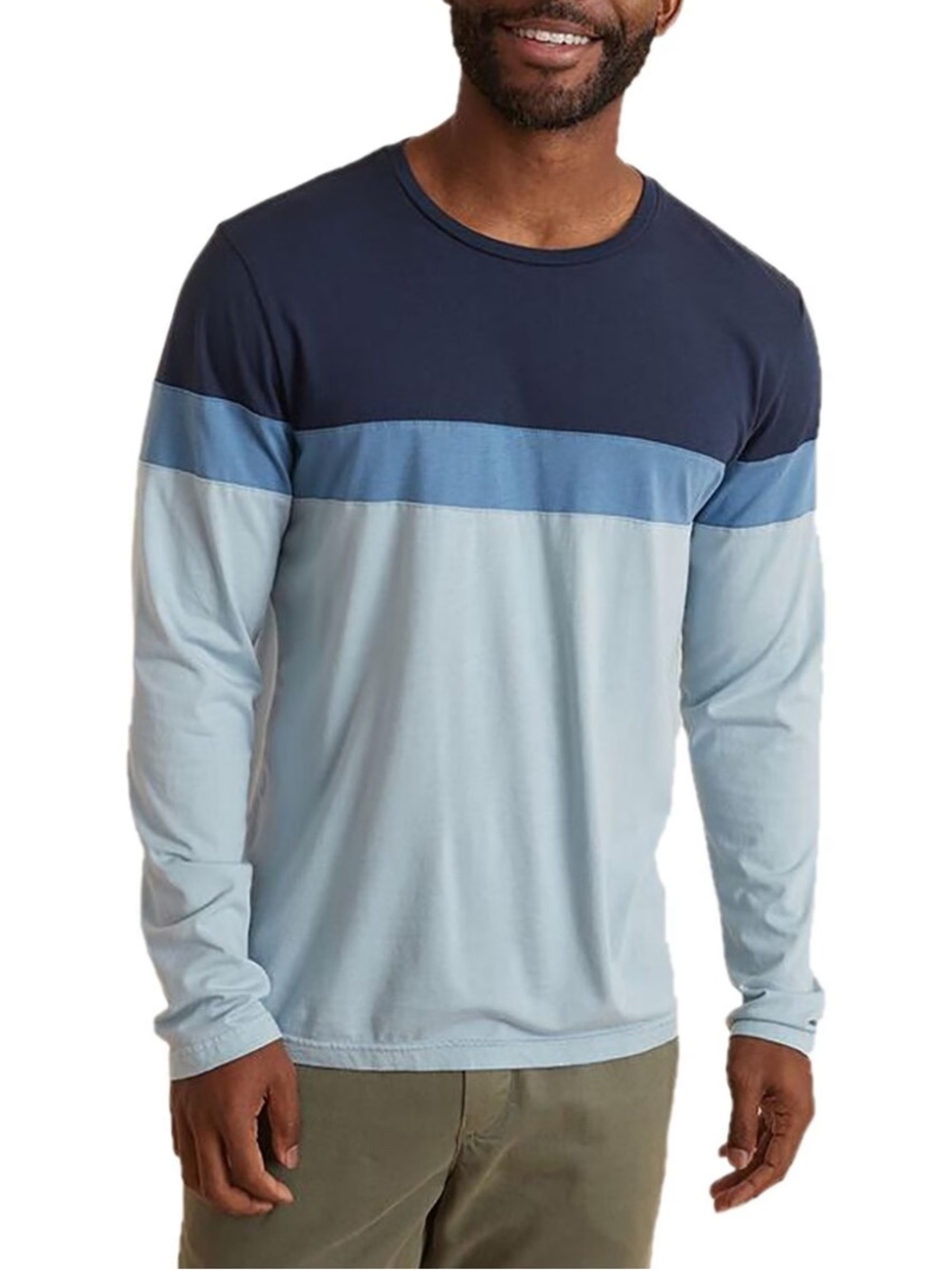 Men's Colorblocked Long Sleeve Crewneck Shirt - Navy & Light Blue